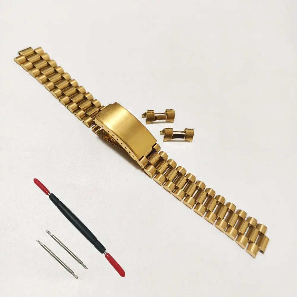 Silver Gold President 18mm 19mm 20mm 21mm 22mm Stainless Steel Curved Endlink Watch Strap Band Bracelet for SKX Watch