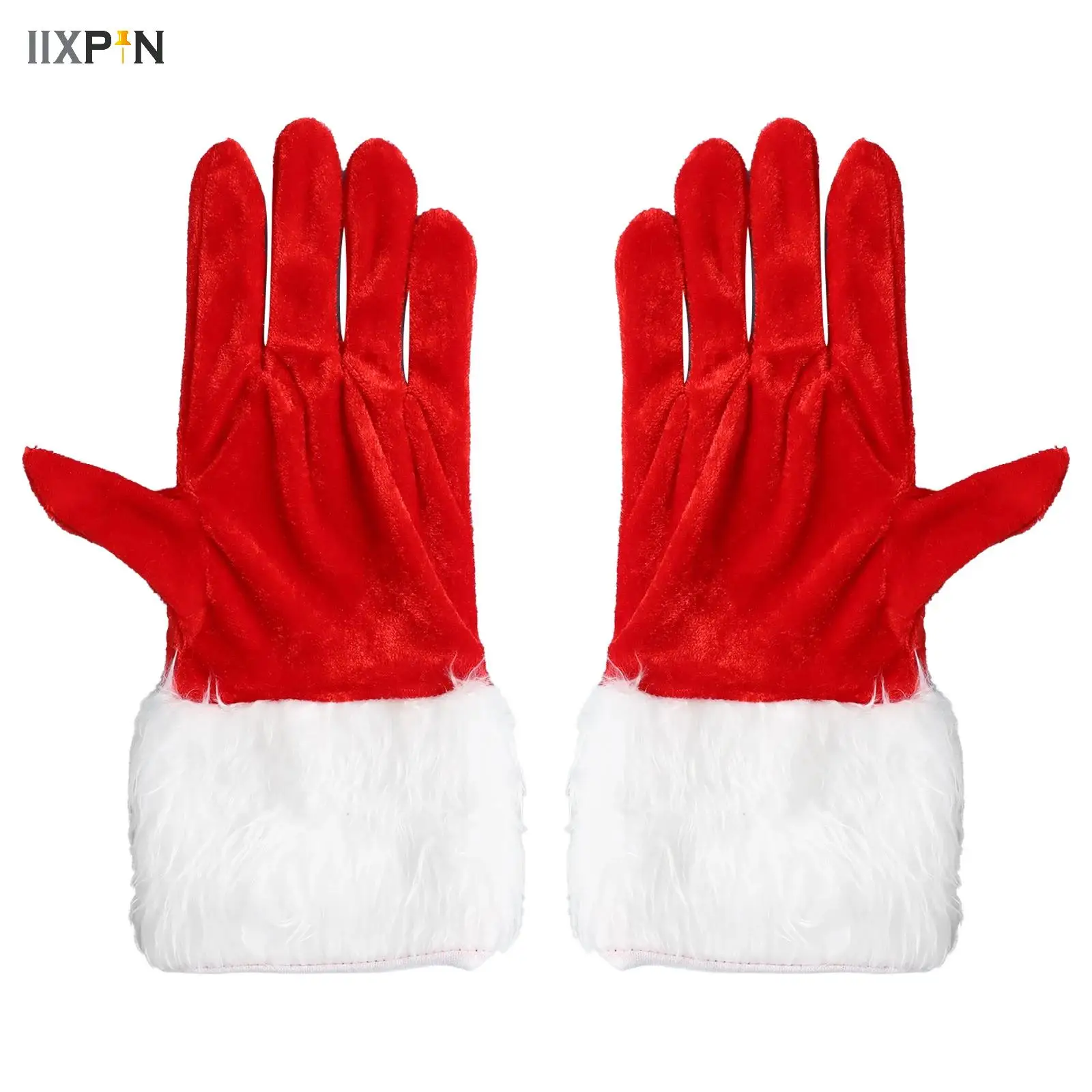 

Velvet Gloves Red Fashionable Christmas Santa Gloves New Year Party Glove Xmas Furry Accessories for Women Girls Wrist Length