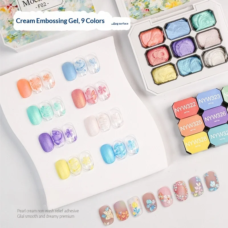 

Гель-лак для ногтей с текстурой масляной живописи, 9 оттенков, без липкого слоя, для 3D-дизайна, моделирования и узоров, УФ/LED гель-палиитра