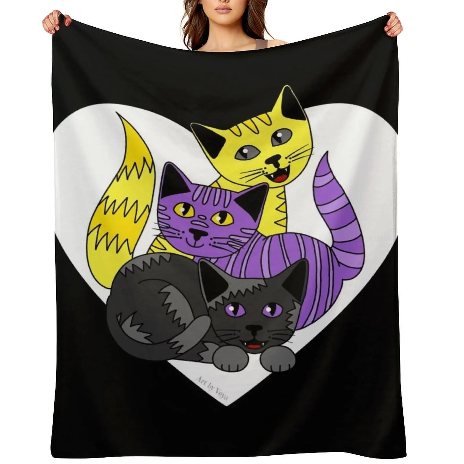 

Three Non-binary Kitties Throw Blanket Shaggy Thermal blankets and throws Quilt Blankets