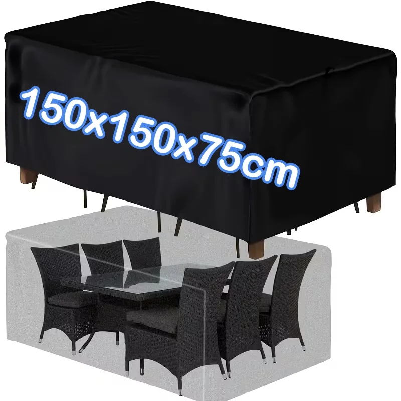 150x150x75cm Garden Furniture Cover, Black 210D Oxford Cloth Cover Suitable for Patio Table and Chair Protection Cover