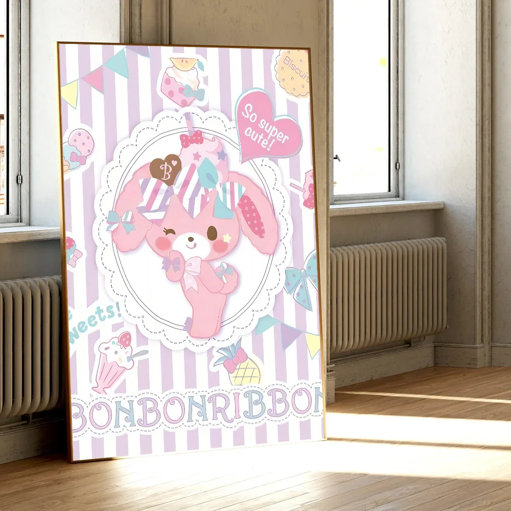 AZNM Sugarbunnies Bonbonribbon Rosa niedliches Kaninchen-Cartoon-Leinwand-Wandkunstwerk, ungerahmt, Mädchenzimmer-Dekor-Poster – Detail 9