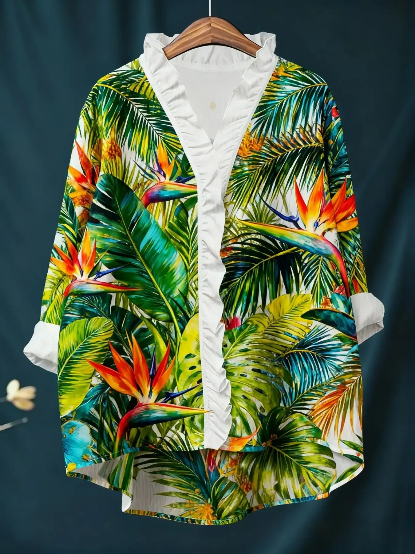 Women's Bohemian style European retro patchwork printed V-neck shirt