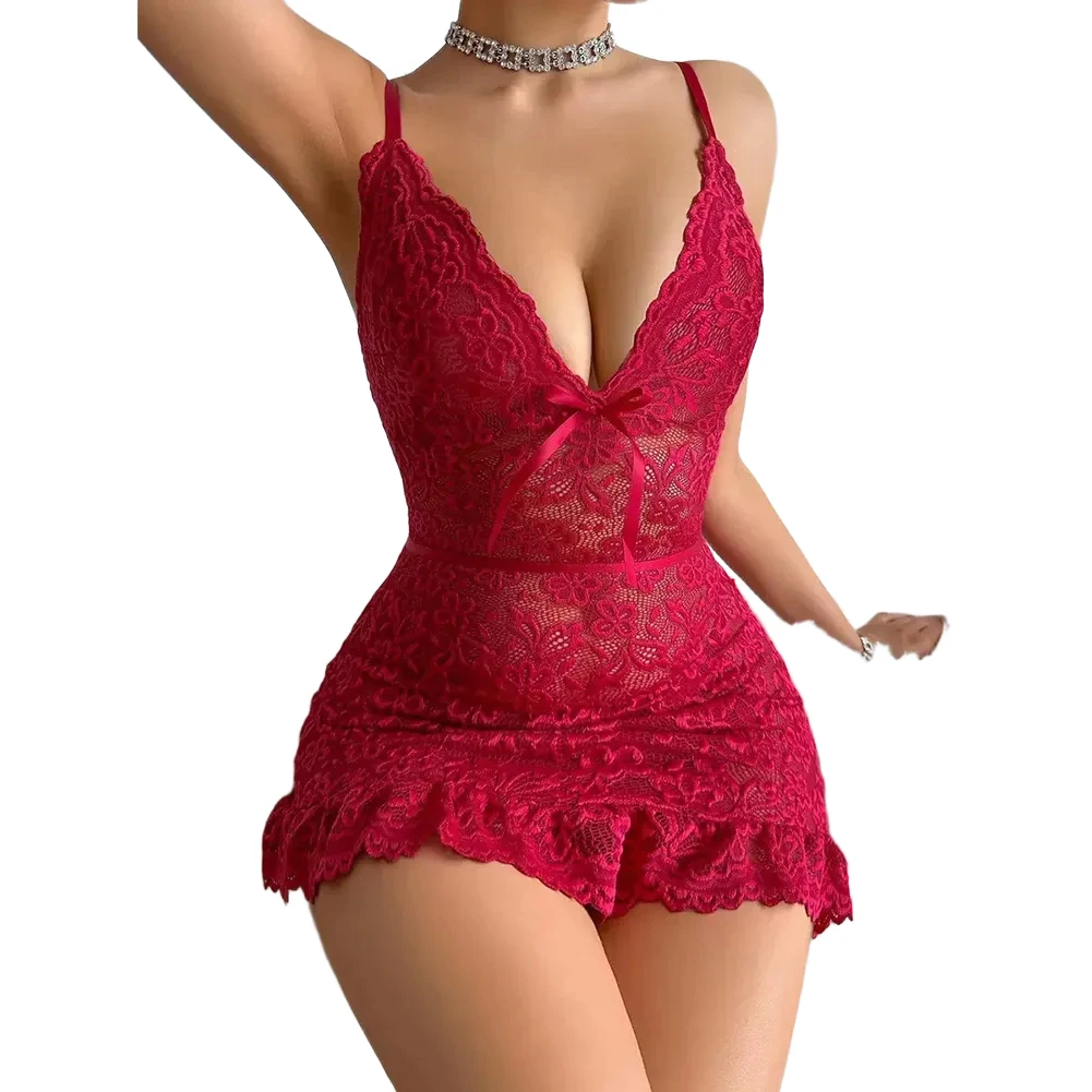 

Bow Knot Dress See-Through Dress 3 4 Cup Design All Seasons Wear Mesh Fabric Nightdress Sleeveless See-through Outfit Abaya