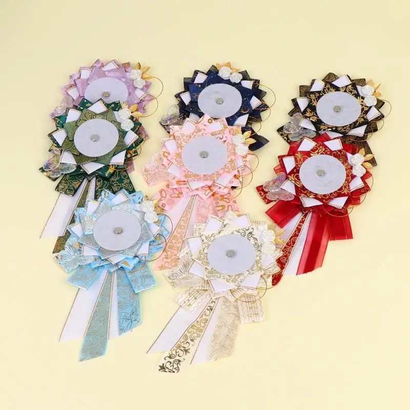 Big Bow Anime Badge Display Rosette With Gold Accents And Butterfly Decor Perfect For Cosplay Events Pin Collection