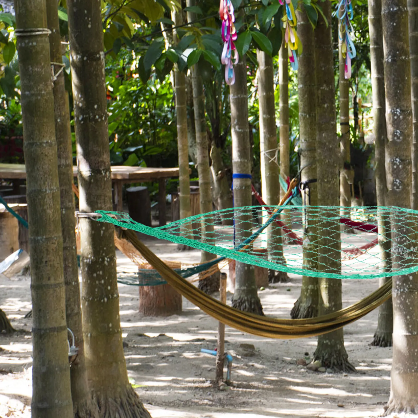 Net Hammock Nylon Rope Hanging Bed Portable Lightweight Mesh Camping Hammock for Outdoor Tree Setup Garden Beach Patio