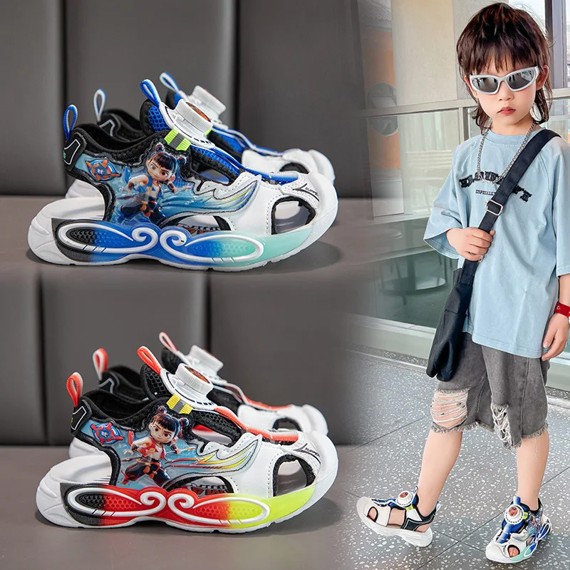 

NeZha Girls' Cute Sandals Shoes Non-slip Soft Bottom Sports Shoes for Kids Gift Anti Soft Bottom Summer Children's Beach Shoes