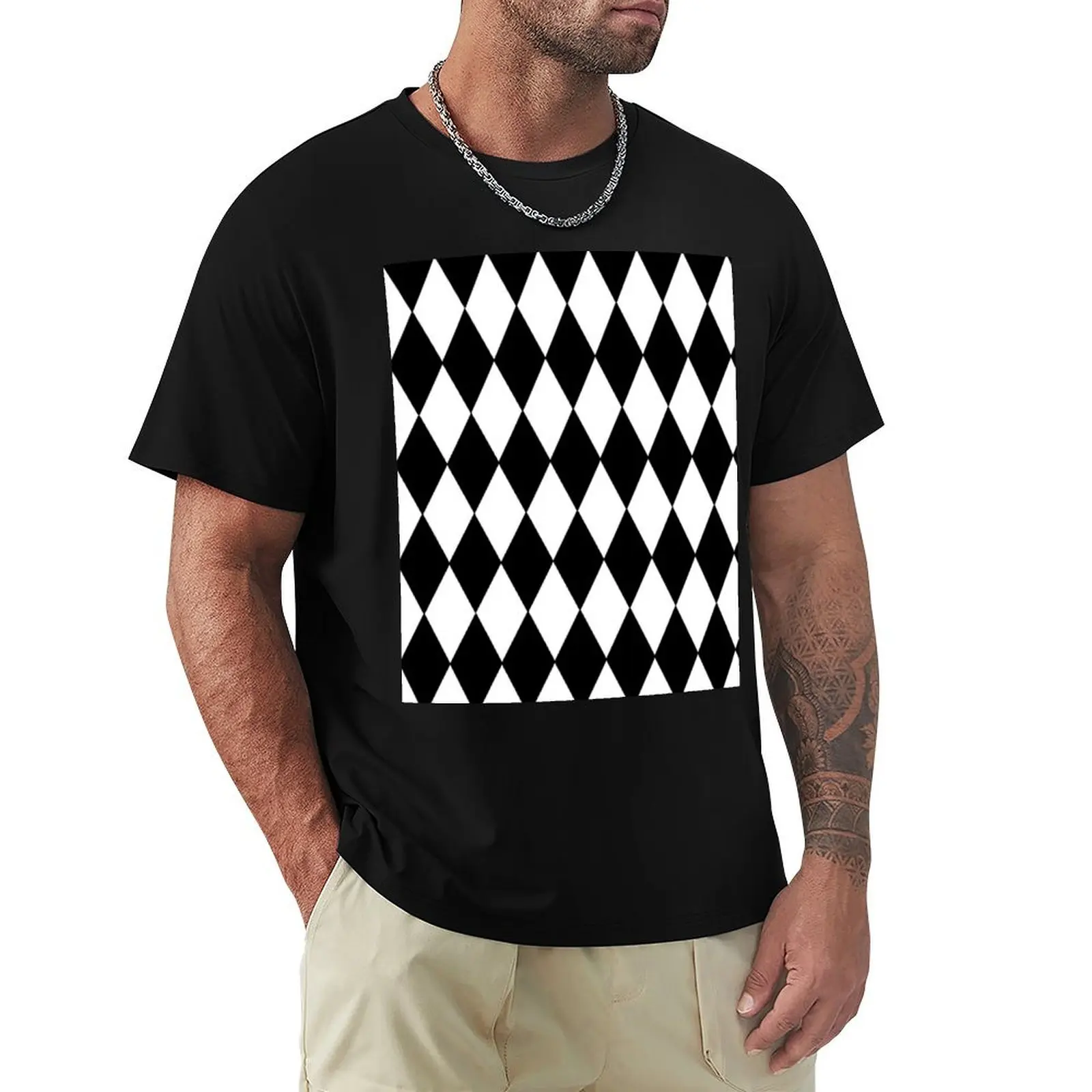 LARGE BLACK AND WHITE HARLEQUIN- DIAMOND- ARGYLE PATTERN DESIGNED FOR HOME DECOR AND CLOTHING T-Shirt