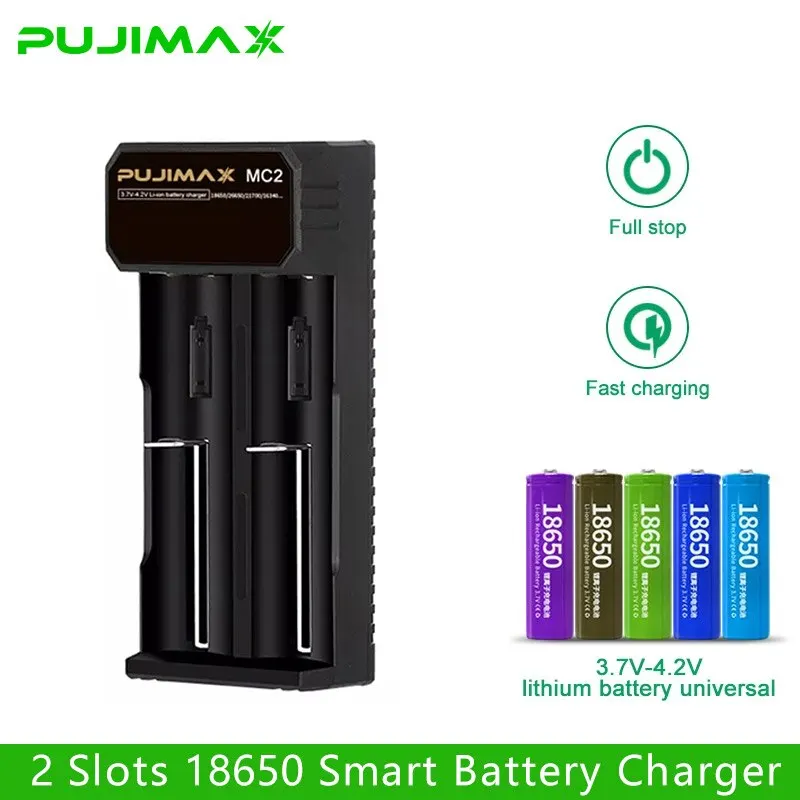 PUJIMAX 4 Slots 18650 Battery Charger 3.7/4.2V Series Lithium Battery Charging For 18350 14500 26500 22650 Fast Charging Adapter