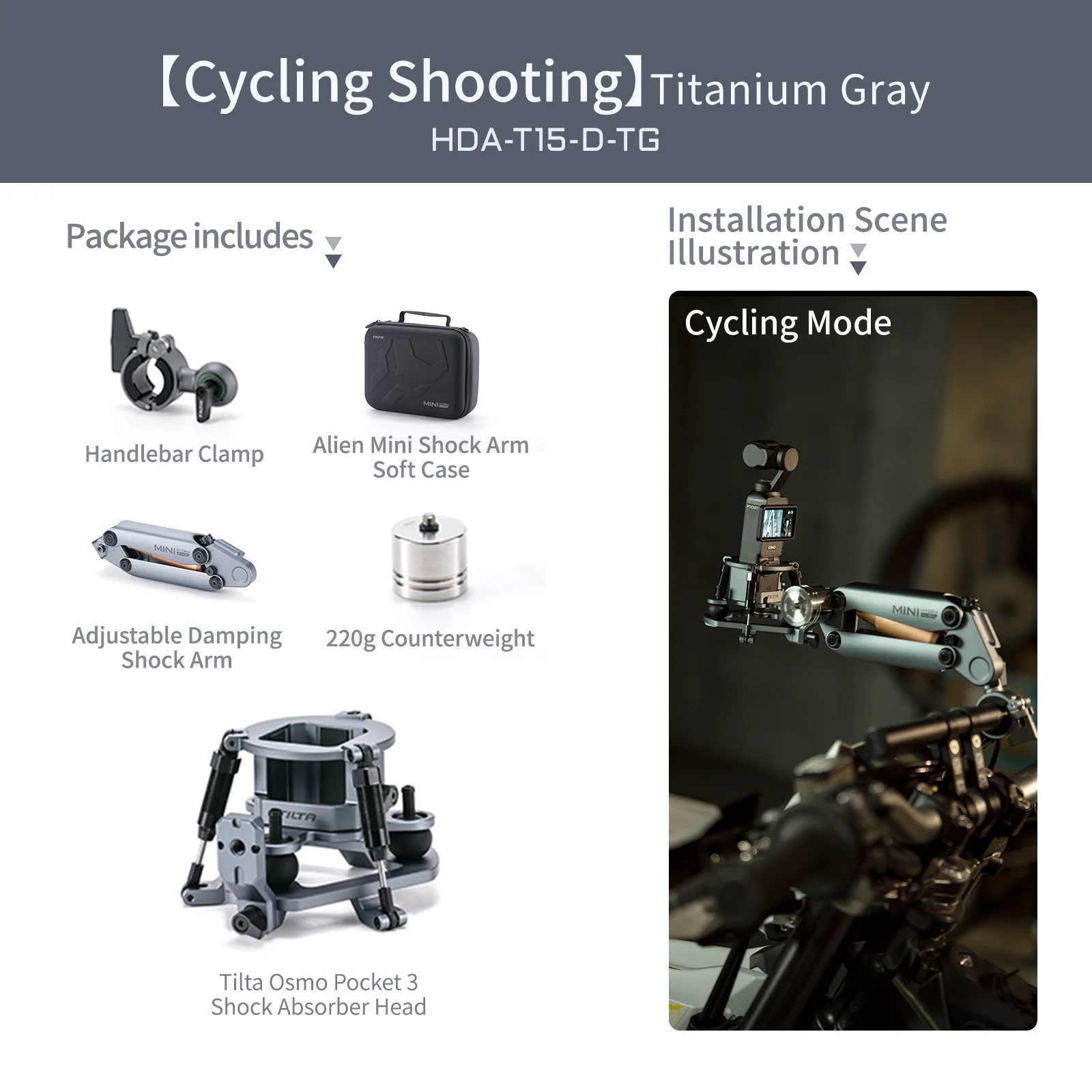 TILTA HDA-T15 Hydra Alien Mini Schokdemperarm Auto-opnames E-zuignap voor DJI Osmo Pocket 4 Pocket 3 voor Insta360 X4