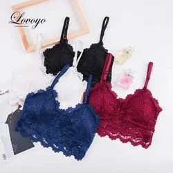 Women Flower Lace Bras Top Comfortable Bralette Solid Color Sexy Underwear Vest Female Hollow Out Wireless Lingerie Seamless Bra