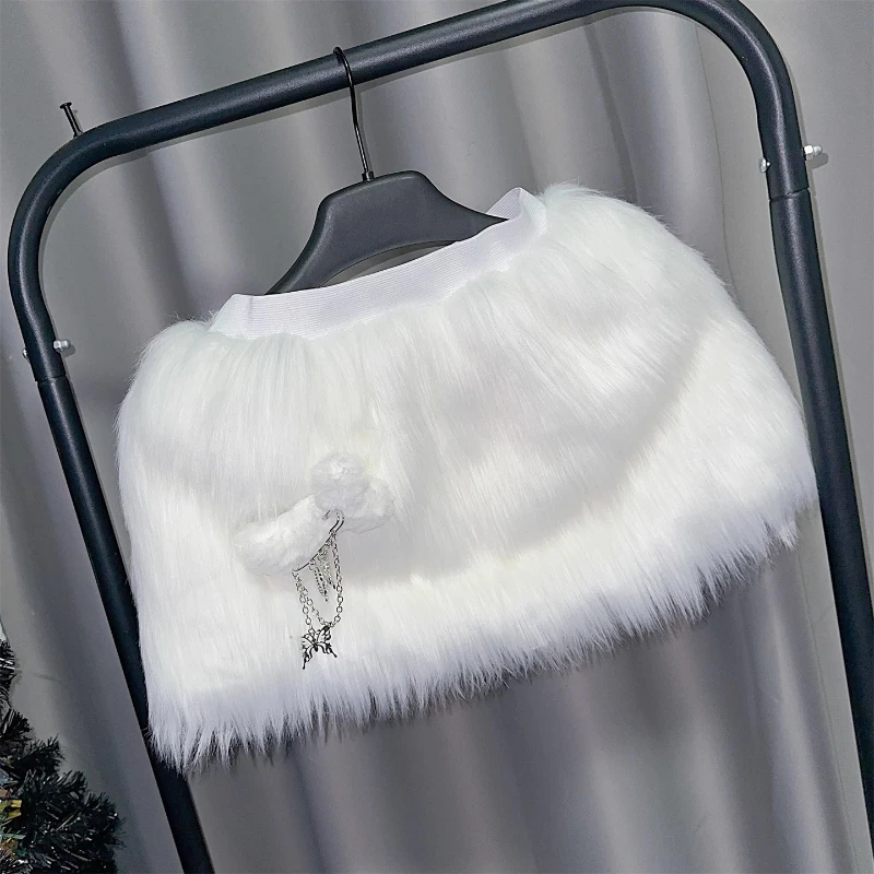 Herbst Winter Neue Y2K Hot Girl Subkultur Faux Pelz Kurzen Rock Gothic Design Verdickt Elastische Taille Pin Kurze Röcke Damen