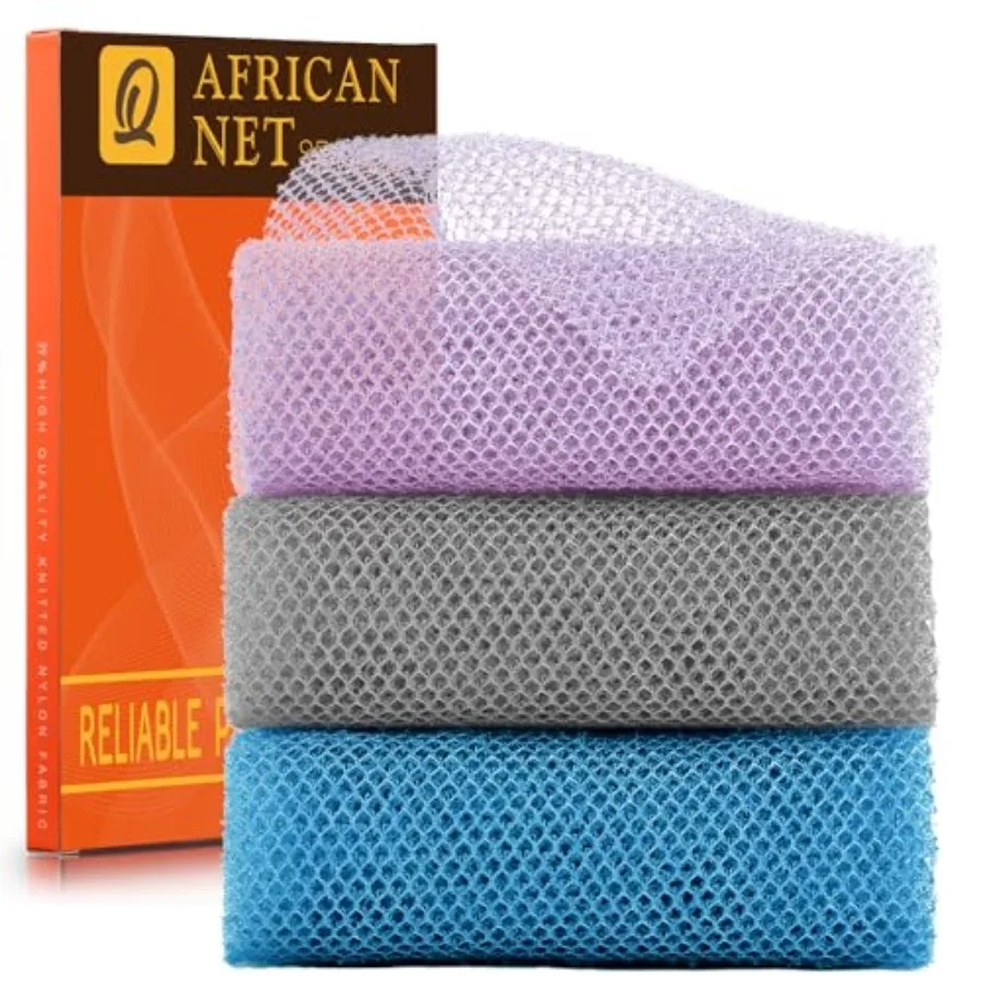 

3 Pieces African exfoliating net African Net Long Net Bath Sponge Exfoliating Shower Body Scrubber Back Scrubber Skin Smoother,