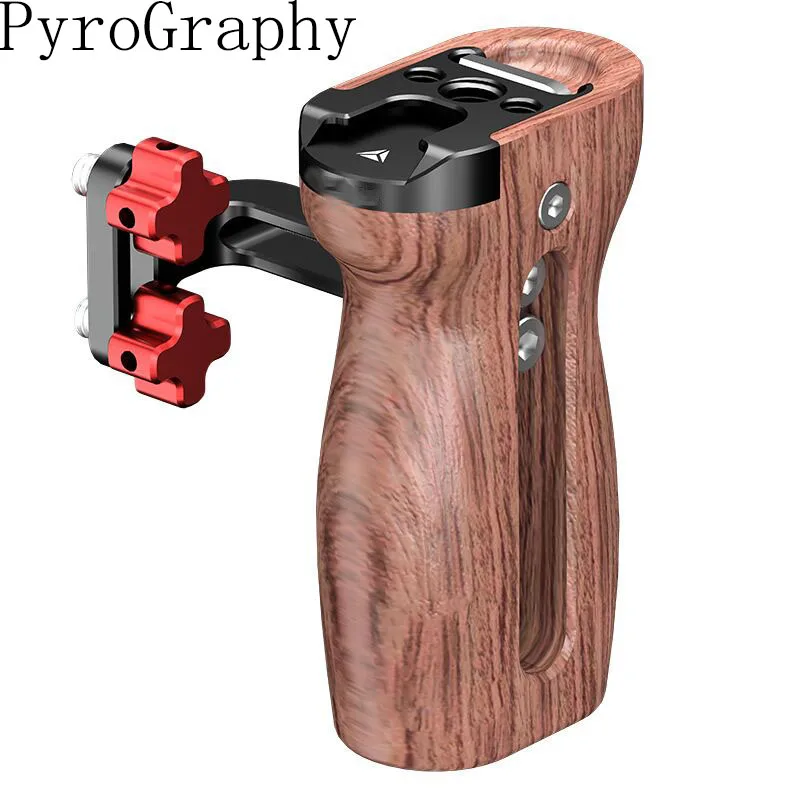 

PyroGraphy Wooden Side Handle Grip with Rosewood Hand Grip Dual 1/4" Locking Screw 1/4"&3/8" Thread Holes Cold Shoe Comfort Grip