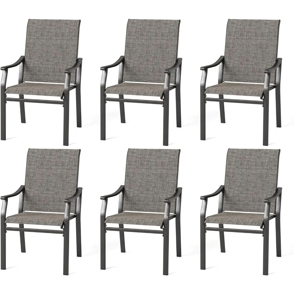 outdoor patio dining chairs, 6 pcs metal frame patio sling chairs with backrest and armrest, all weather resistant heavy duty p
