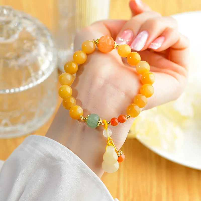 

Натуральный золотой шелковый нефритовый браслет с тыквой, подвеска в виде тыквы, новый китайский национальный стиль, ювелирные изделия для лучшего друга, подарок на праздник