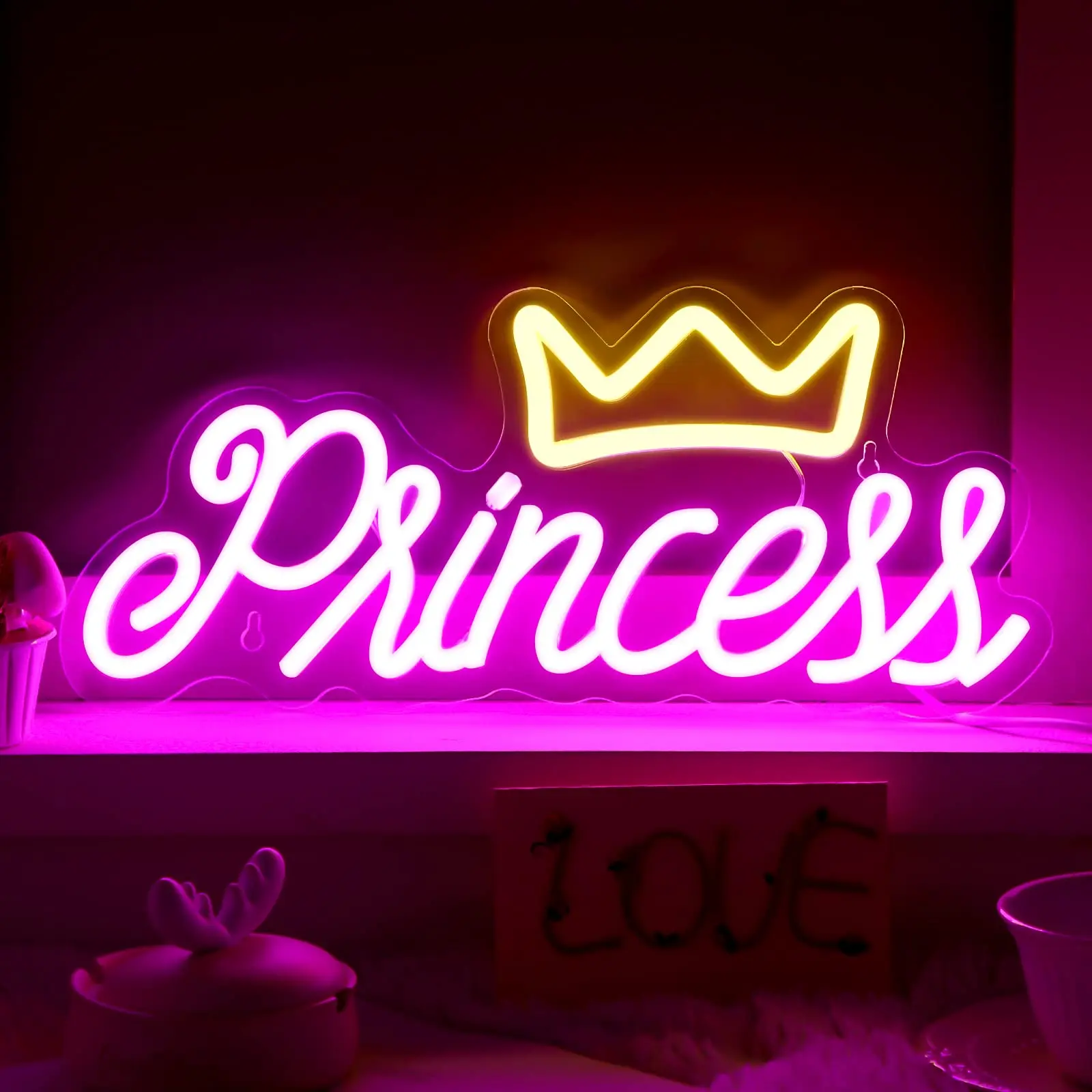 Crown Neon Signs for Wall Decor Princess LED Neon Light Hanging LED Signs for Bedroom Wall Decorative LED Wall Sign USB Power