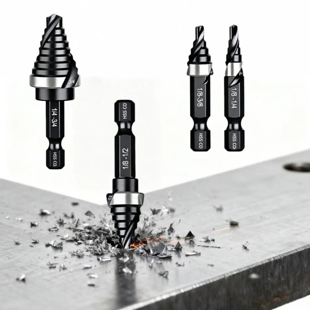 Step Drill Bit Set with Black Oxide Finish for Friction Reduction and Improved Lubricity During High Operation