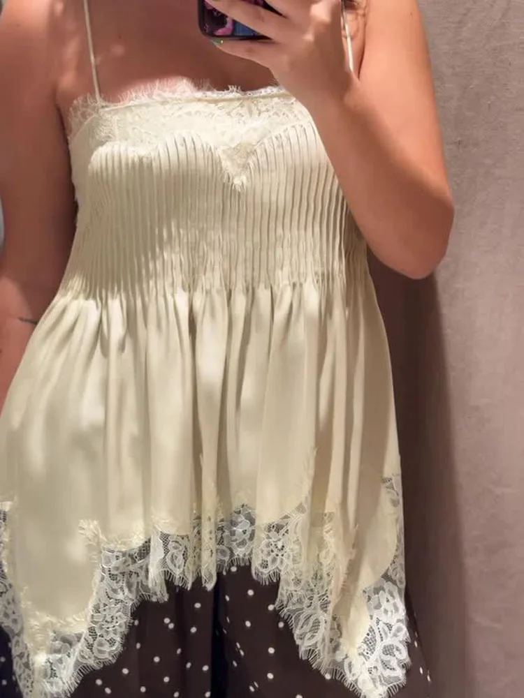 HH Women Satin Hanging Neck Collar Asymmetric Top Female Backless Decorate Elegant Sleeveless Party Solid Summer Satin Top