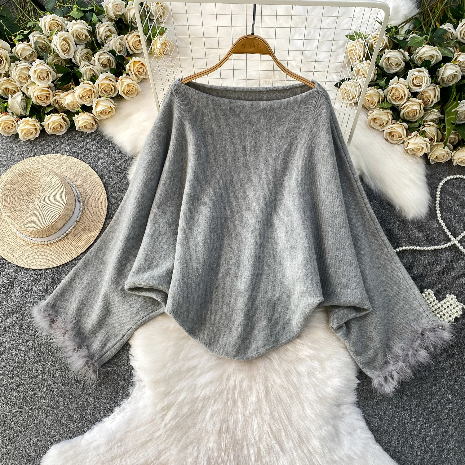 

Женский асимметричный свитер с разрезом на шее, топы, женские зимние пуловеры с манжетами из искусственного меха и рукавами, простая уличная одежда для дня рождения, фестиваля