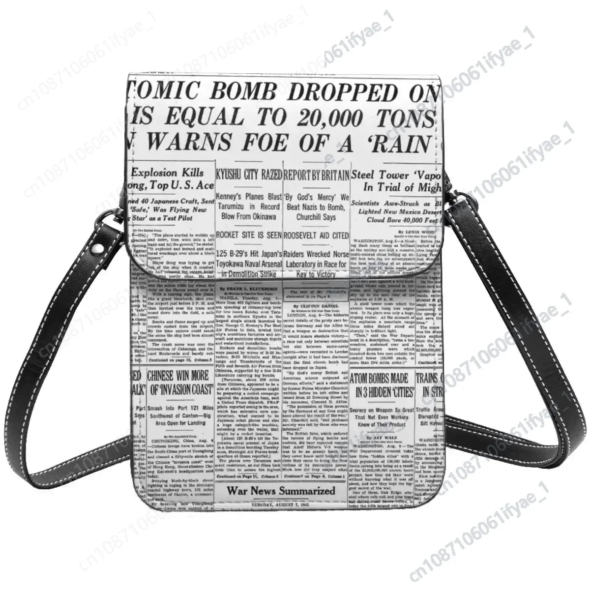 

Cool Newspaper Shoulder Bag Letter Print Shopping Woman Mobile Phone Bag Gifts Retro Leather Bags