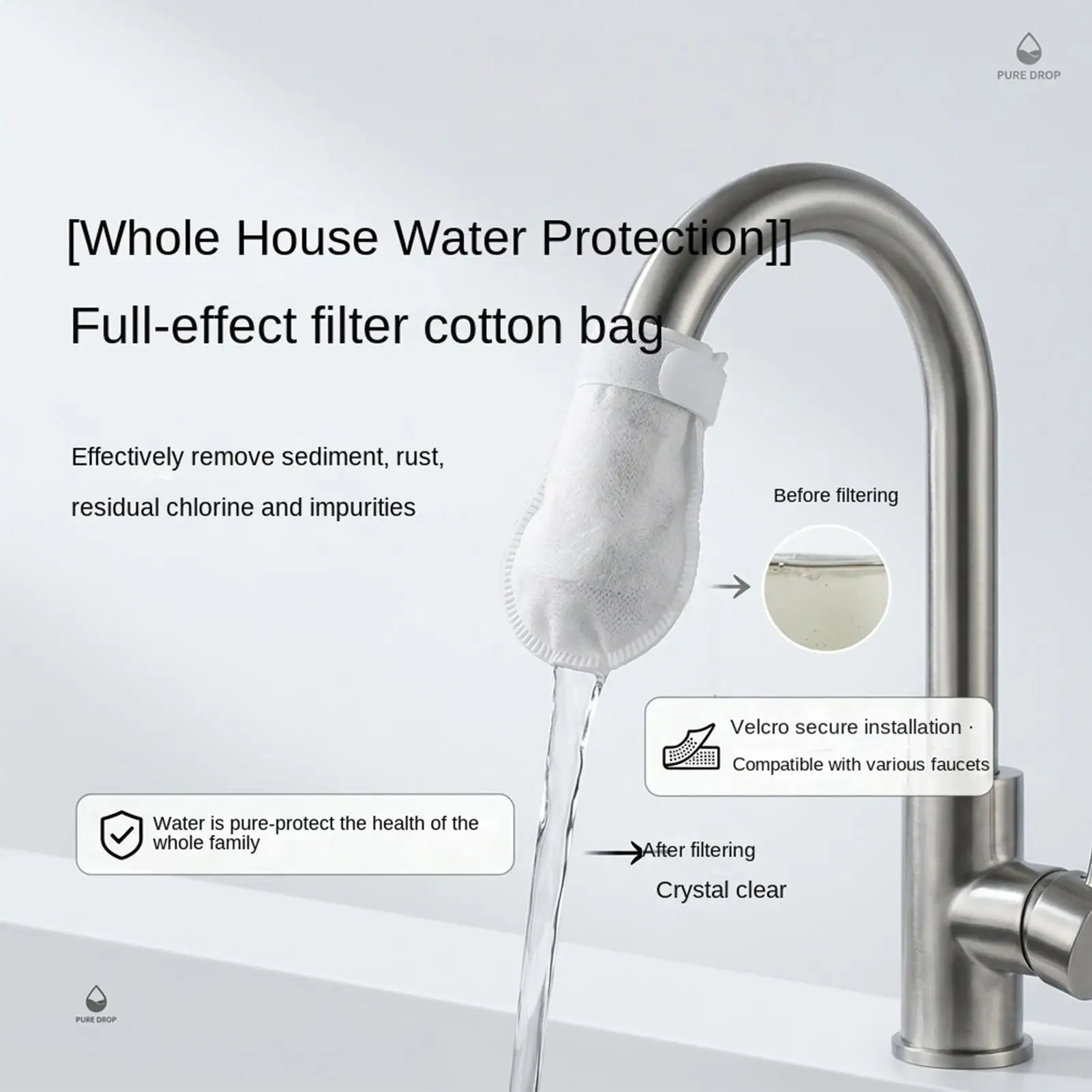 50Pcs Faucet Filter Cotton Splash Proof Portable Bag for Kitchen Sink Sediment Silt Sand Scale Rust Filtration