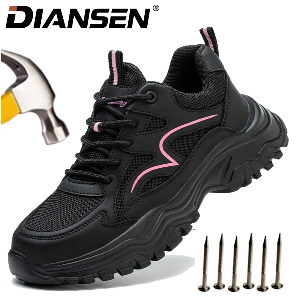 Zapatos de seguridad cómodos para mujer, zapatillas de trabajo antipinchazos y antigolpes, zapatos de trabajo ajustables y antideslizantes, botas con punta de acero