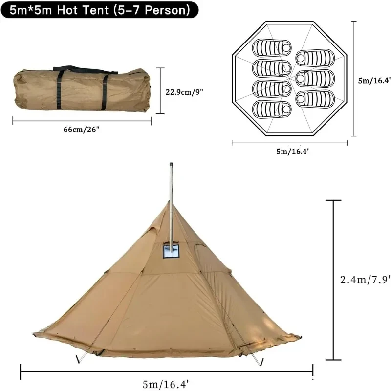 Camping Hot Tent with Stove Jack for Bushcraft, Cooking and Heating