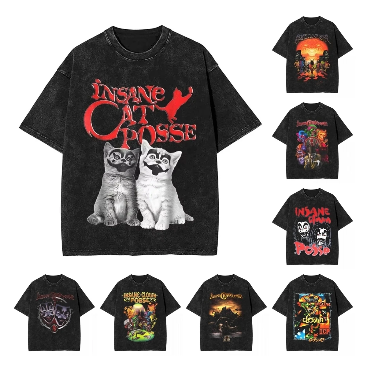 Insane Clown Posse T Shirts Washed Cotton Oversize T-Shirt ICP Violent J Shaggy 2 Dope Tops Streetwear Graphic Printed Tee Shirt