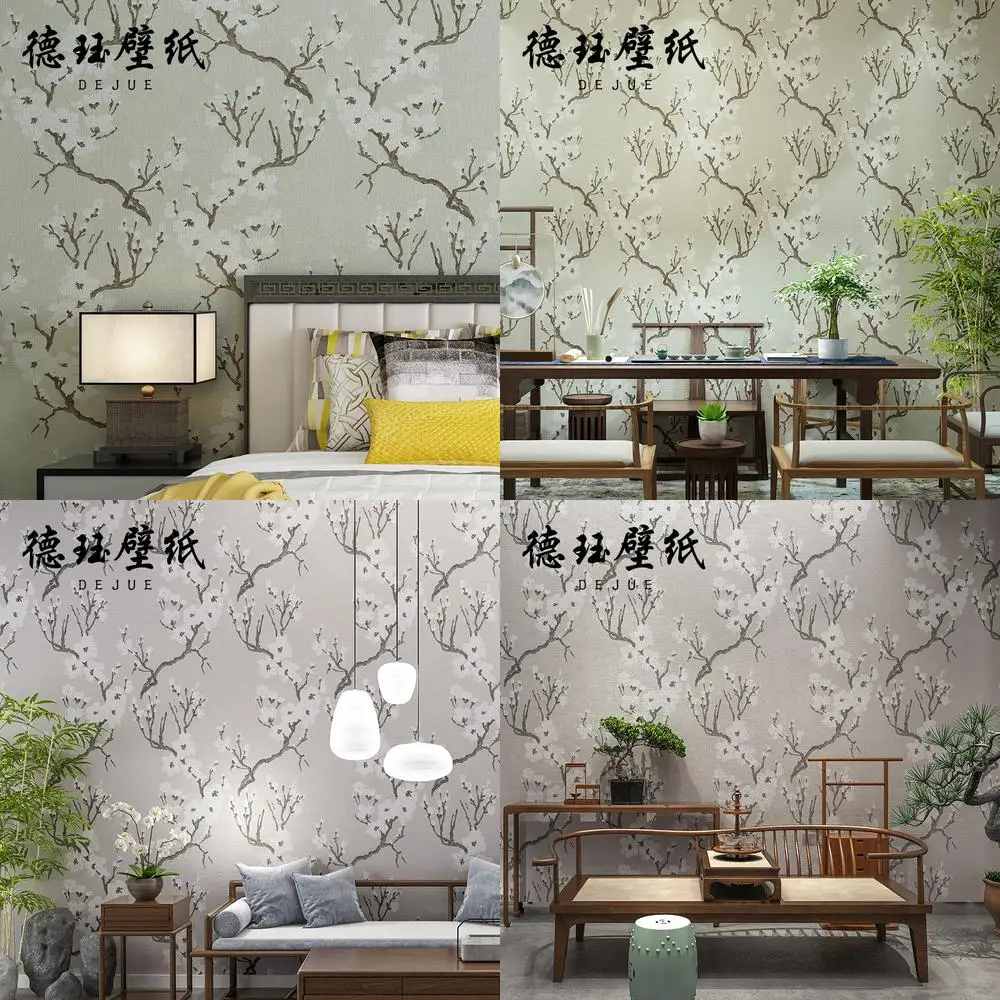New Chinese Style Plum Blossom Wallpaper Classical Living Room Bedroom Ancient Style Restaurant Background Chinese Style Wall
