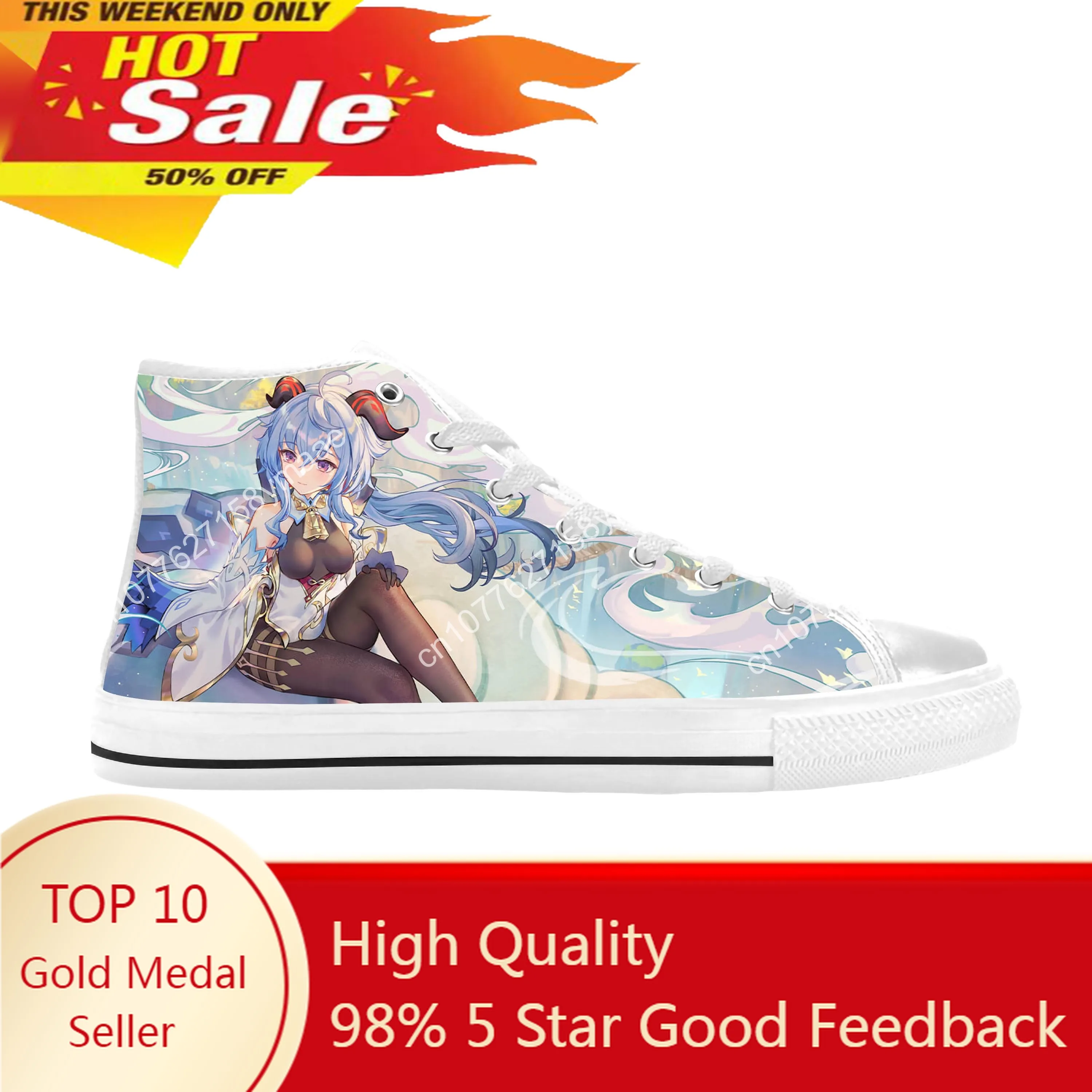 Hot Anime Manga Cartoon Game Genshin Impact Ganyu Casual Cloth Shoes High Top Comfortable Breathable 3D Print Men Women Sneakers