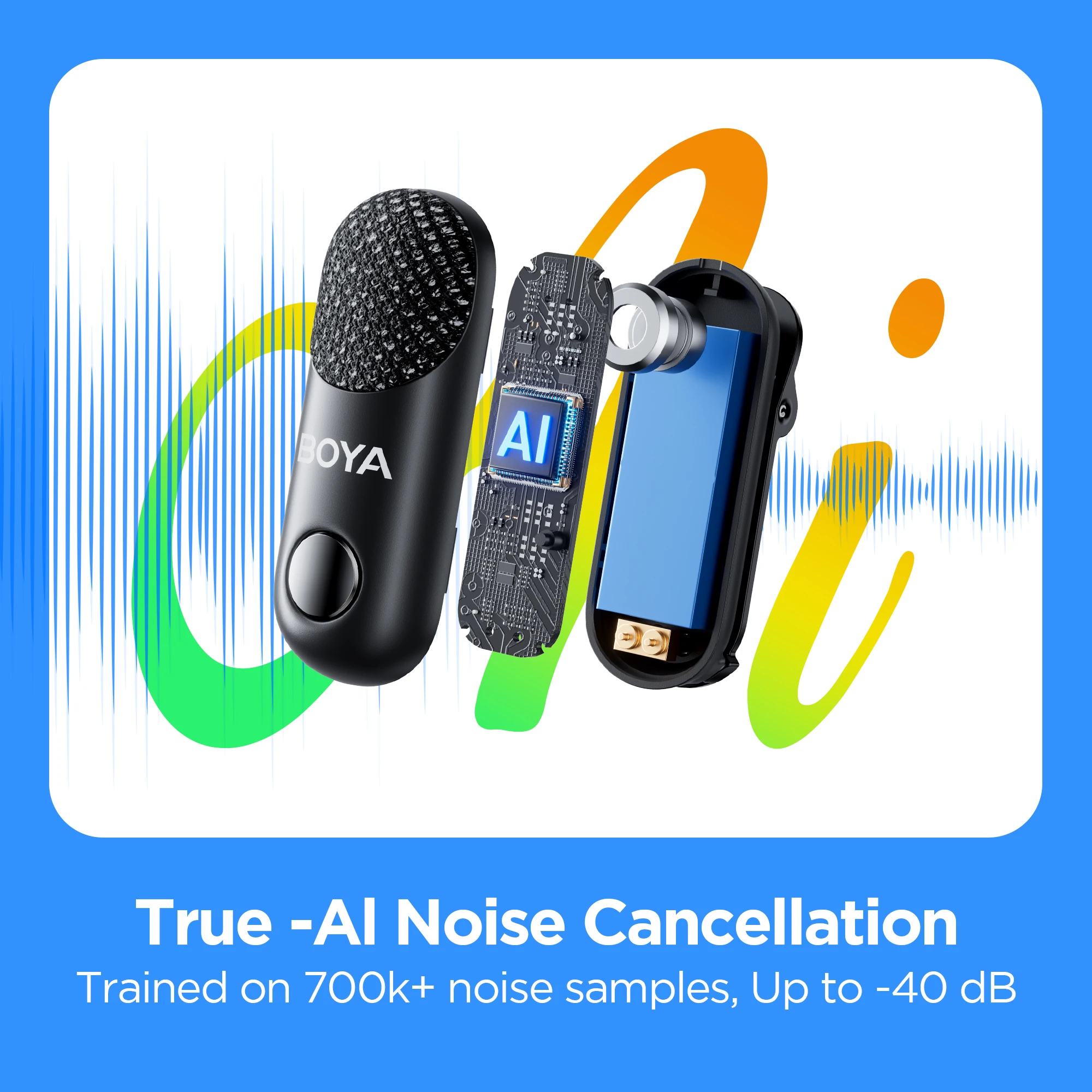 BOYA Magic Wireless Lavalier Microfono 4 forme in 1 per iPhone Android USB-C Telecamera per telefono con cancellazione del rumore