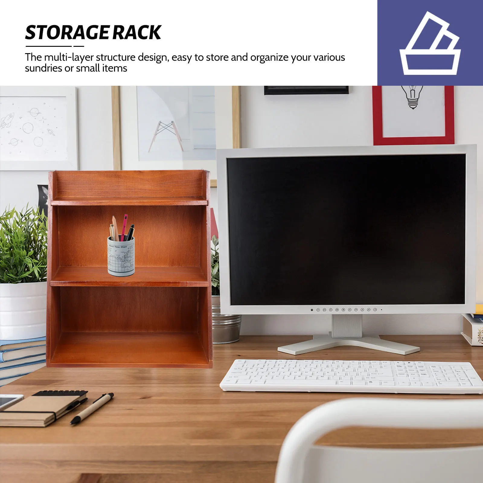 

Convenient Multi-Layer Wooden Storage Rack Desktop Organizer Shelf for Home Office Dormitory Sundries Storage Holder