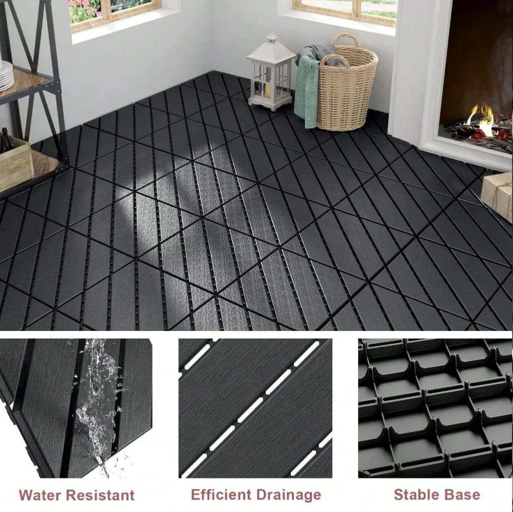 

Plastic Interlocking Deck Tiles, 44 Pack, 12"X12" Waterproof All-Weather Patio Decking For Poolside, Balcony, Backyard, Bathroom