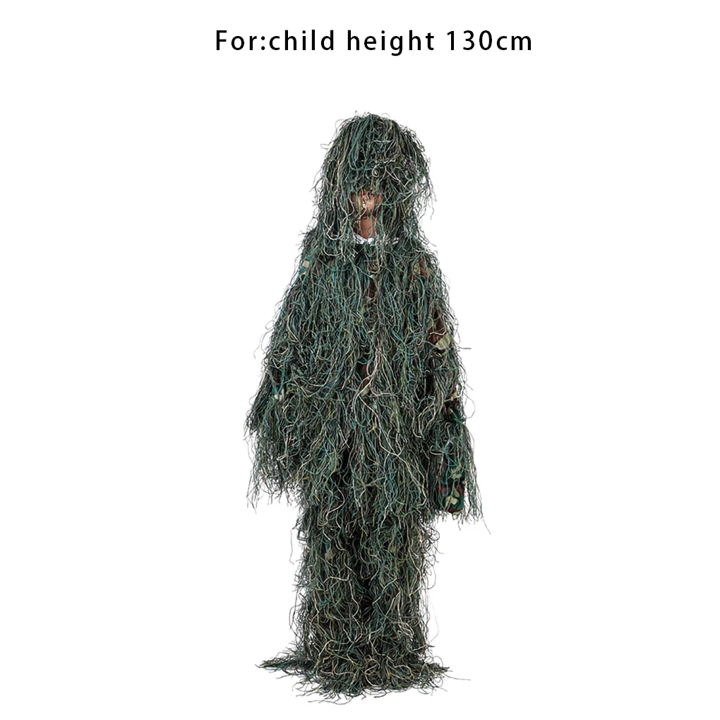 Детские 3D камуфляжные костюмы для охоты на открытом воздухе, разведки, детская камуфляжная одежда, комплект брюк с сумкой для хранения, 1,1-1,3 м