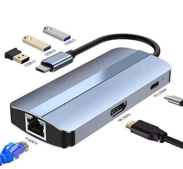 

Высококачественный 6-в-1 хаб с поддержкой 1000M RJ45 Ethernet, USB 3.0, скоростью передачи данных 5.0 Гбит/с, HDMI 4K@30Hz и док-станцией Type-C.