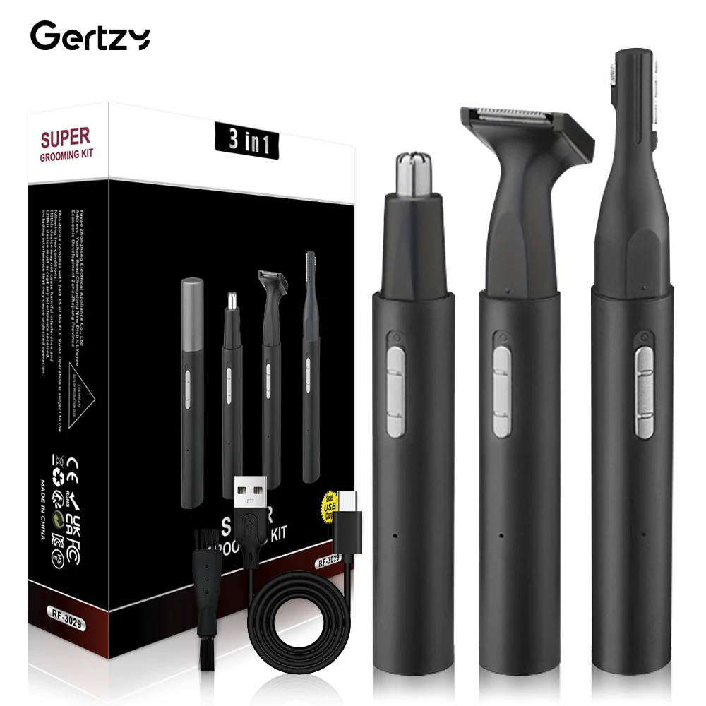 

Professional 3-in-1 nose hair trimmer set, suitable for nose, ears, eyebrows, and facial hair