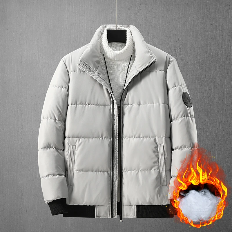 Men's Winter Jacket Cotton Clothes Plush Keep Warm Male Crew Neck Casual Coats Fashion Trend Versatile Down Clothing Streetwear