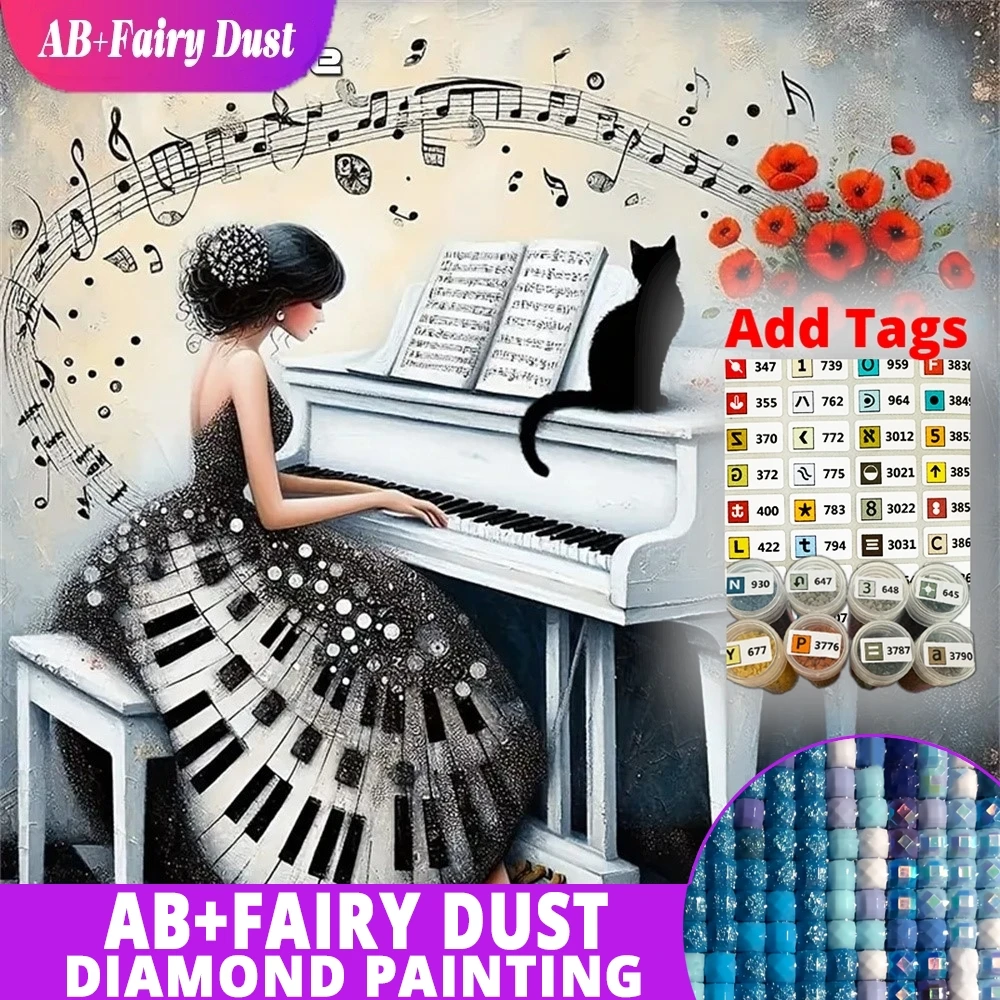 AB fée poussière plein carré rond diamant broderie femme Portrait peinture Piano bricolage nouveauté mosaïque fleur chat fait à la main cadeau