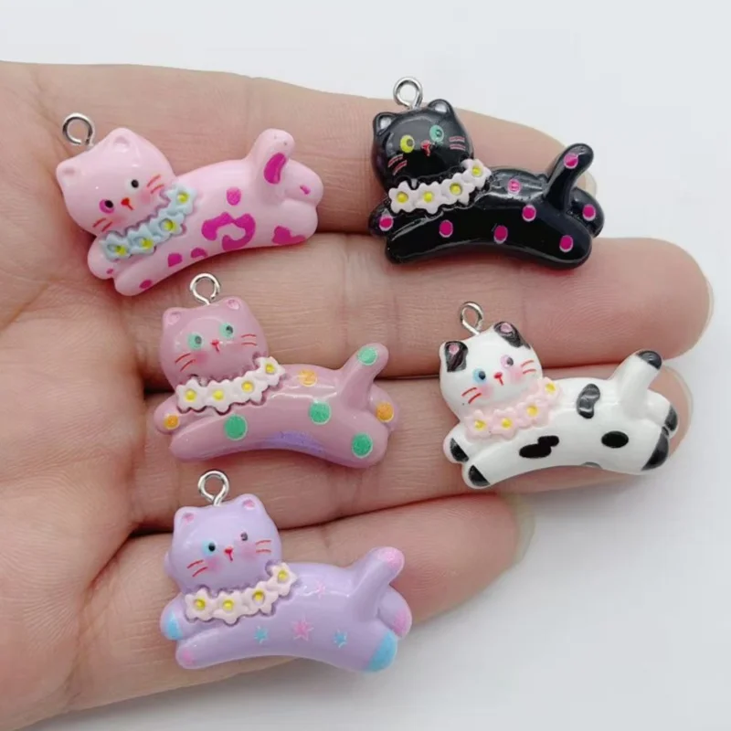 10 pieces of Happy Resin Cat Rabbit Pendant Protective Cover Earphone Case Hanging Accessories DIY Phone Case Wrist Rope Hanging