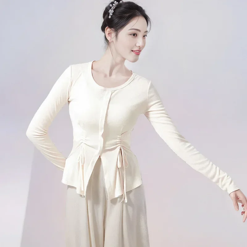 Slim-fit long-sleeved drawstring top Chinese dance classical dance practice clothes body clothes female adult autumn
