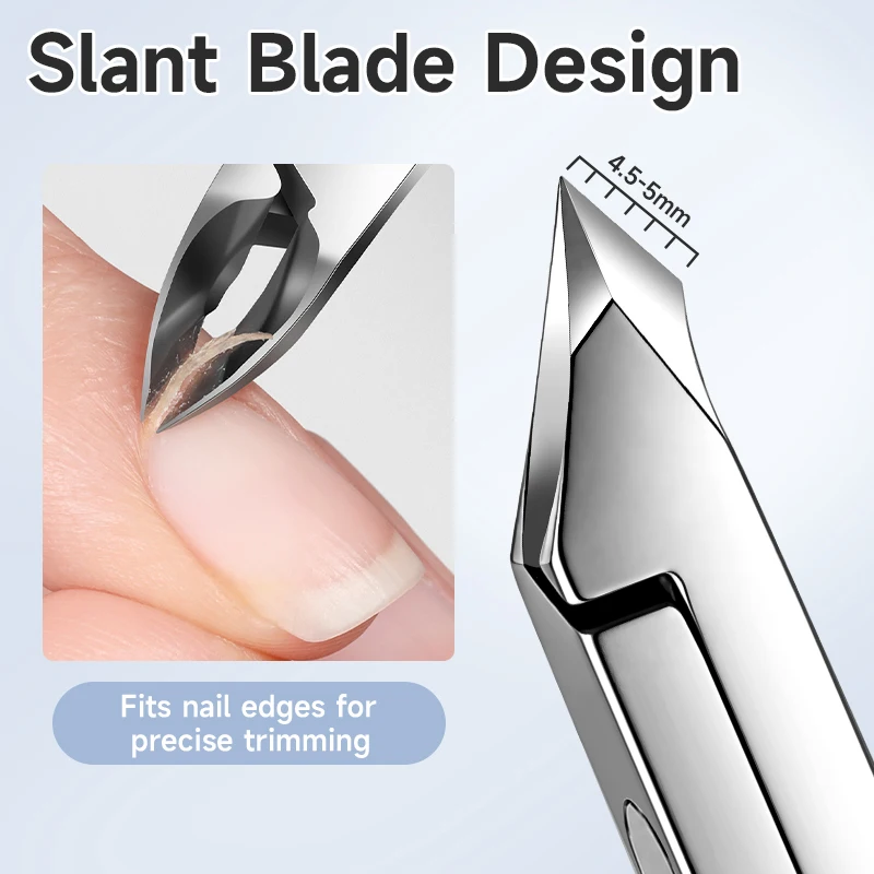 UR SUGAR Stainless Steel Cuticle Trimmer with Slant Blade Double Fork Spring Nail Clipper for Precise Manicure & Pedicure Tool