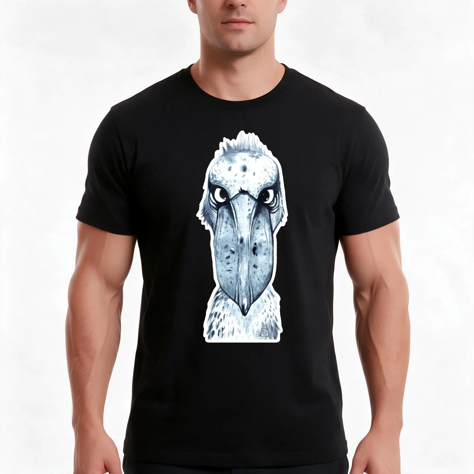 Serious Shoebill T-Shirt, Summer Casual Cotton Tee, Oversized Streetwear Tops, Vintage Graphic Print, Loose Fit Short Sleeve