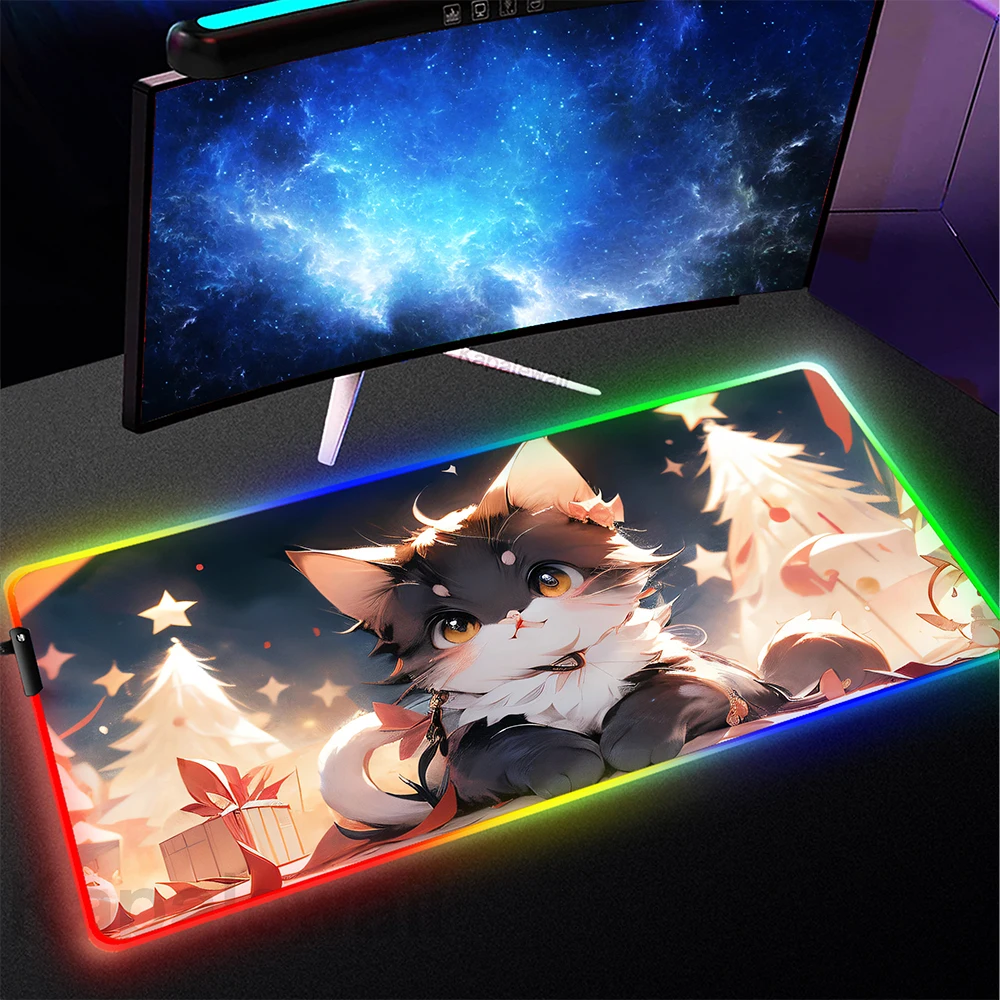 

Cute Cat Patten Mouse Pad Pc Gamer Mousepad HD Print Gaming Keyboard Pads Table Carpet Rubber Desk Mat Non-slip RGB Mouse Mat