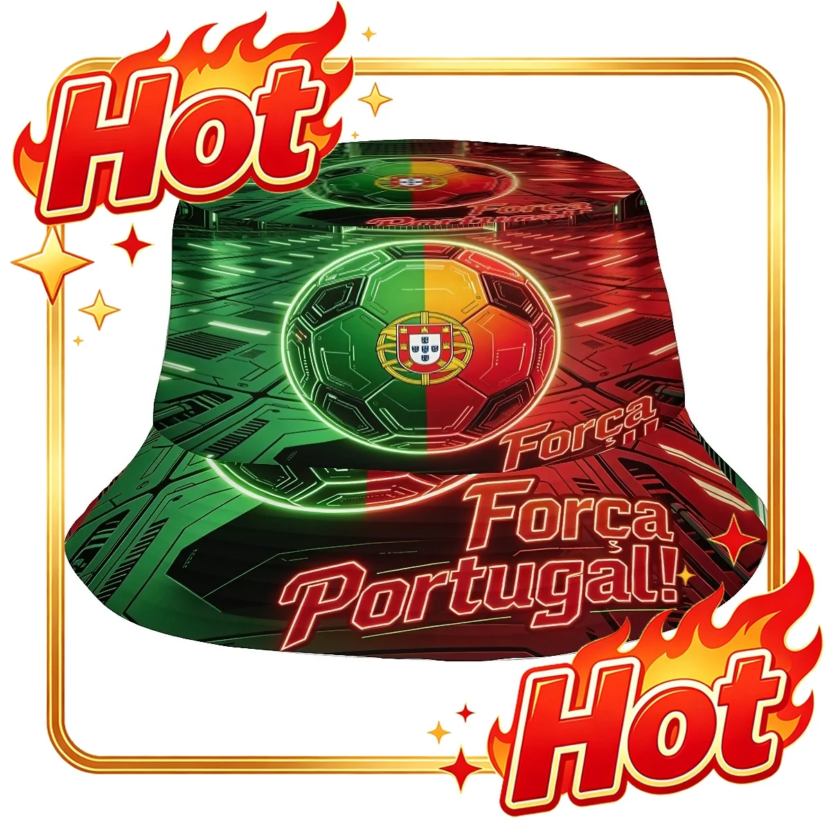 Custom 1pc Portugal Cyber Flag Soccer Hat (4) - Unisex Double-Layer Bucket with Portugal National, Suitable for Men & Women