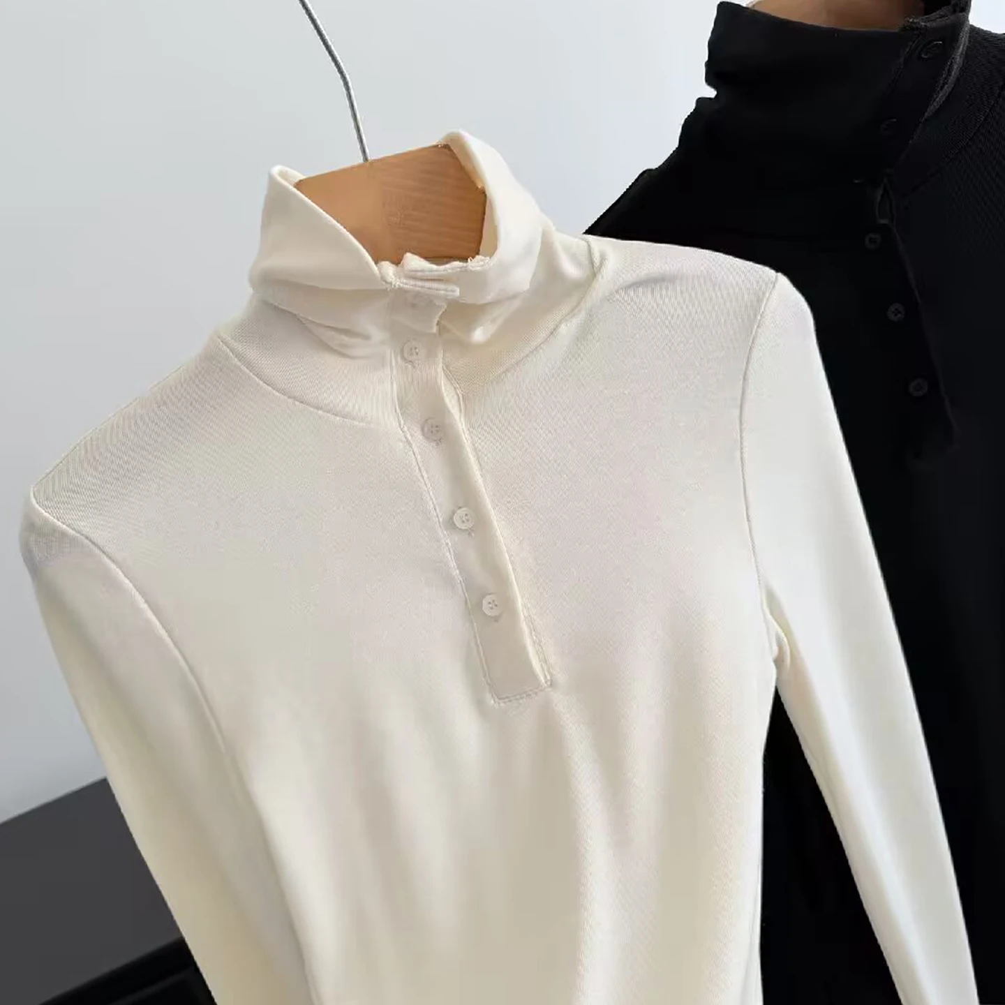 Fashionable Slim Fit Women's T-Shirt 2026 Autumn New Style Button up Top ZADATA Standard Edition Long Sleeve Other Material 100%