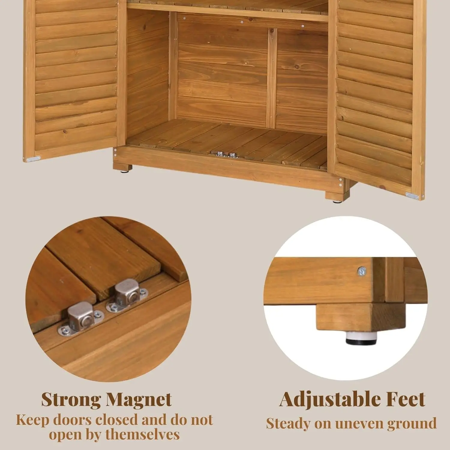 63in Wooden Garden Storage Shed Lockable Doors 3 Shelves Waterproof Yard Patio Customized - view 3