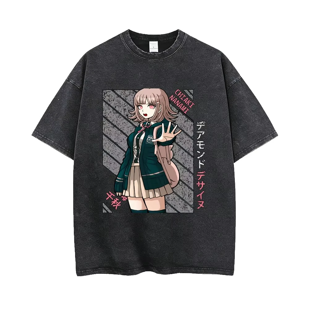 Danganronpa Chiaki Nanami T-Shirt Men Women Cotton Graphic Printed Washed Vintage Manga Retro Streetwear Oversized Unisex Gamer