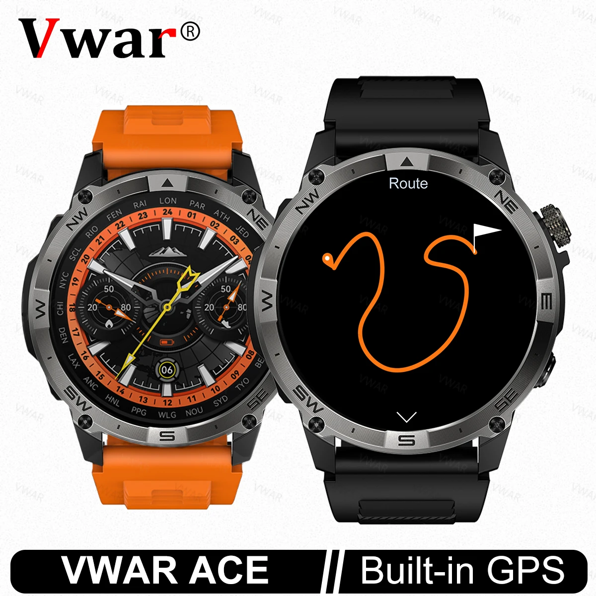 

Военные умные часы VWAR ACE Встроенный GPS Компас Высотомер Барометрические 5ATM IP69K Водонепроницаемые AMOLED Bluetooth Call Smartwatch