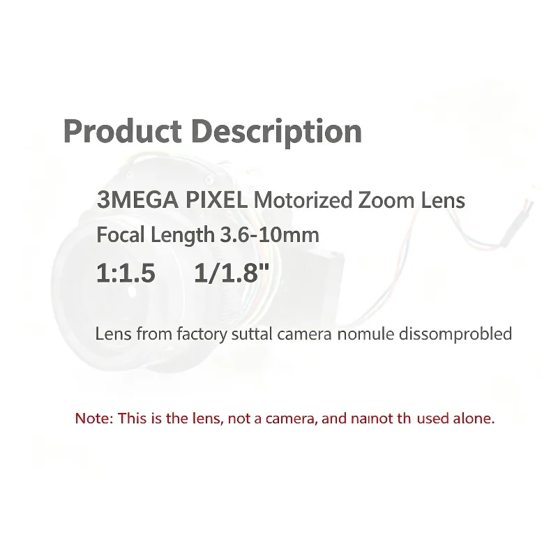 3MP Motorized Zoom Security Camera Lens, Focal Length 3.6-10mm, 1/1.8